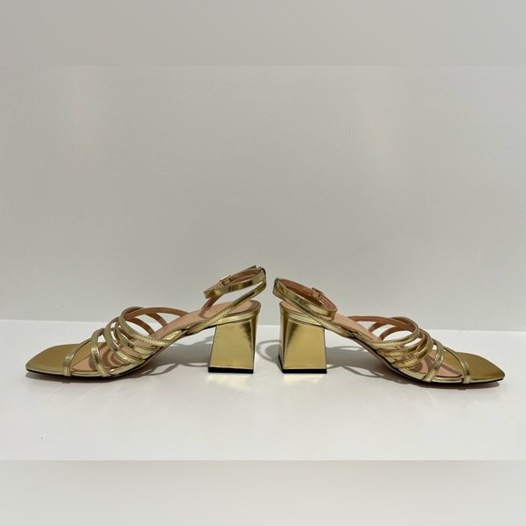 J Crew Layne strappy sandal block heel in gold metallic leather CA048 NEW NO BOX - Picture 5 of 10